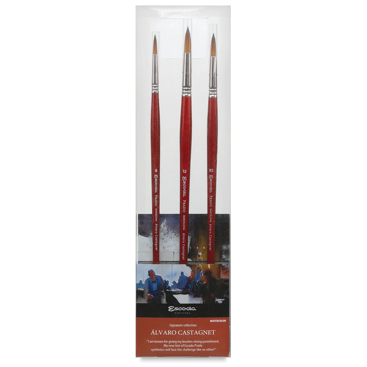 Escoda Prado Tame Synthetic Brushes - Series 8601 Set of 3, Assorted Sizes, Alvaro Castagnet Signature Brushes