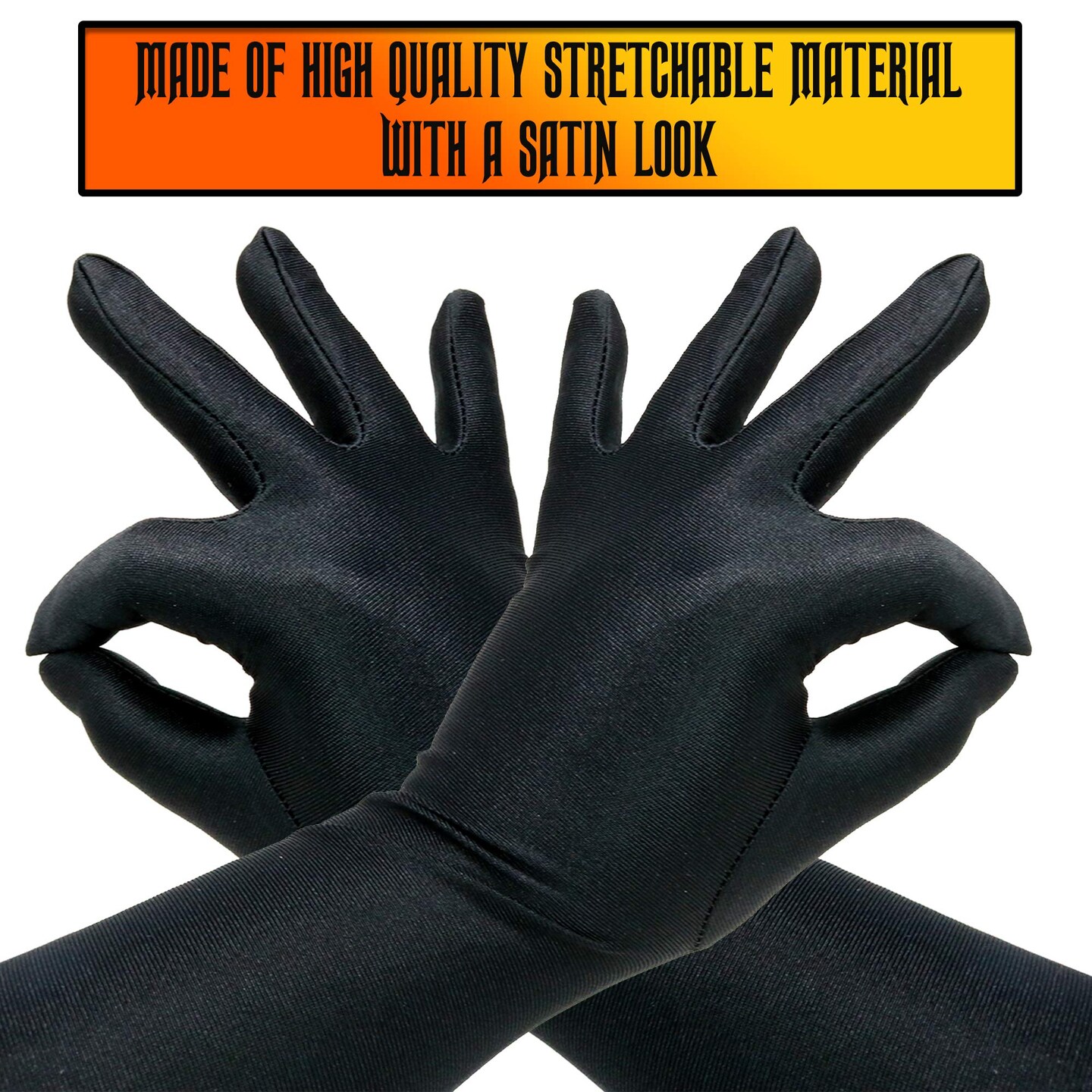Black Satin Opera Gloves - Roaring 20&#x27;s Fancy Flapper Elbow Gloves - 1 Pair
