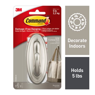 Command™ Traditional Hook 17053BN Large Brushed Nickel