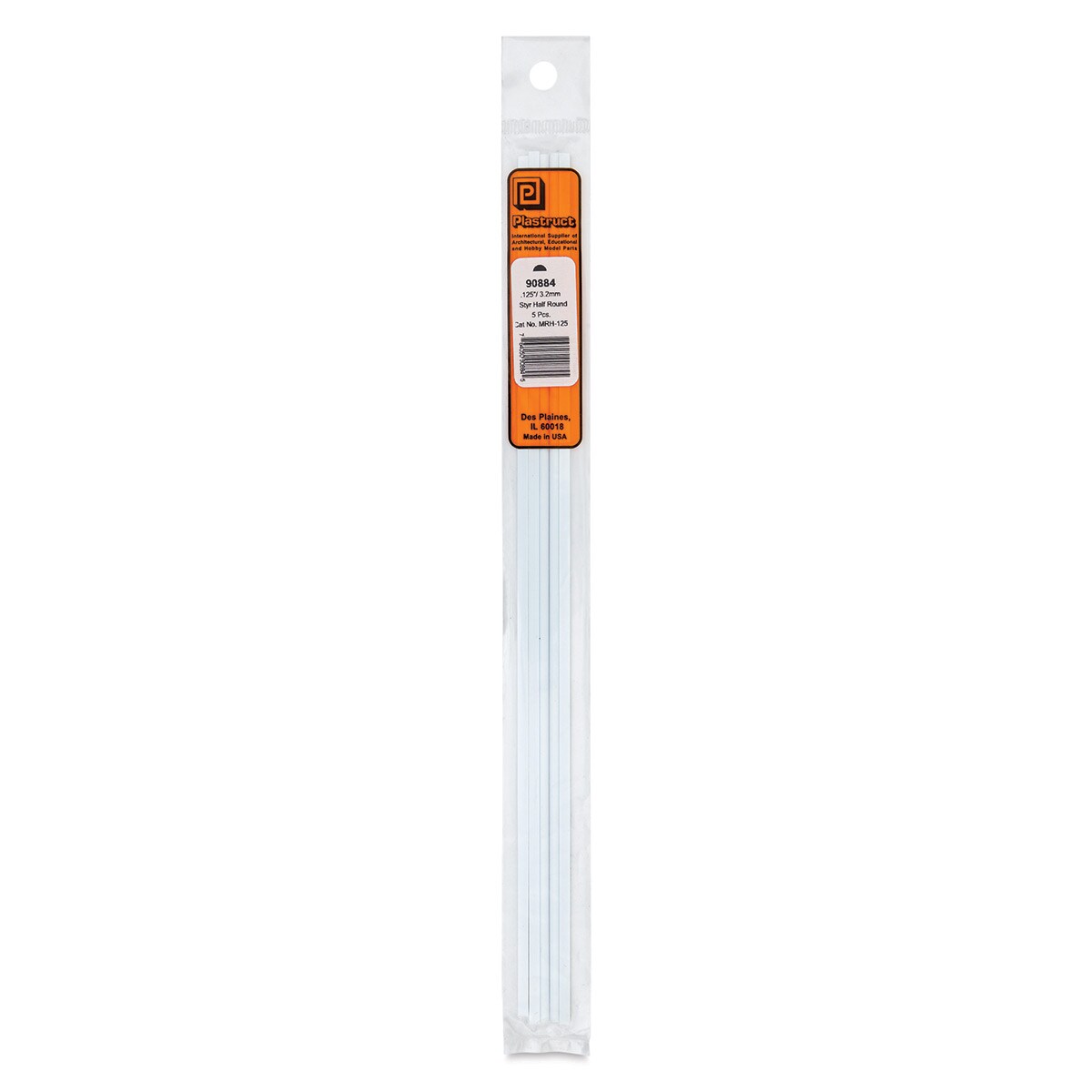 Plastruct Plastic Half-Round Rod - Pkg of 5, 0.125&#x22; Dia &#xD7; 0.0625&#x22; H &#xD7; 10&#x22; L