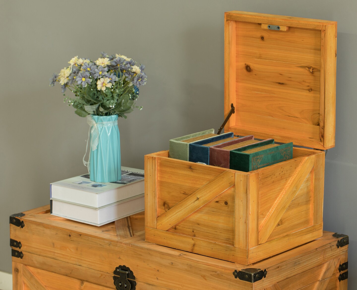 Square Decorative Wooden Chest Trunk