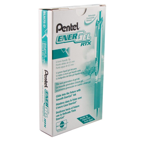 EnerGel RTX Retractable Liquid Gel Pen, (0.5mm) Needle Tip, Fine Line, Green Ink