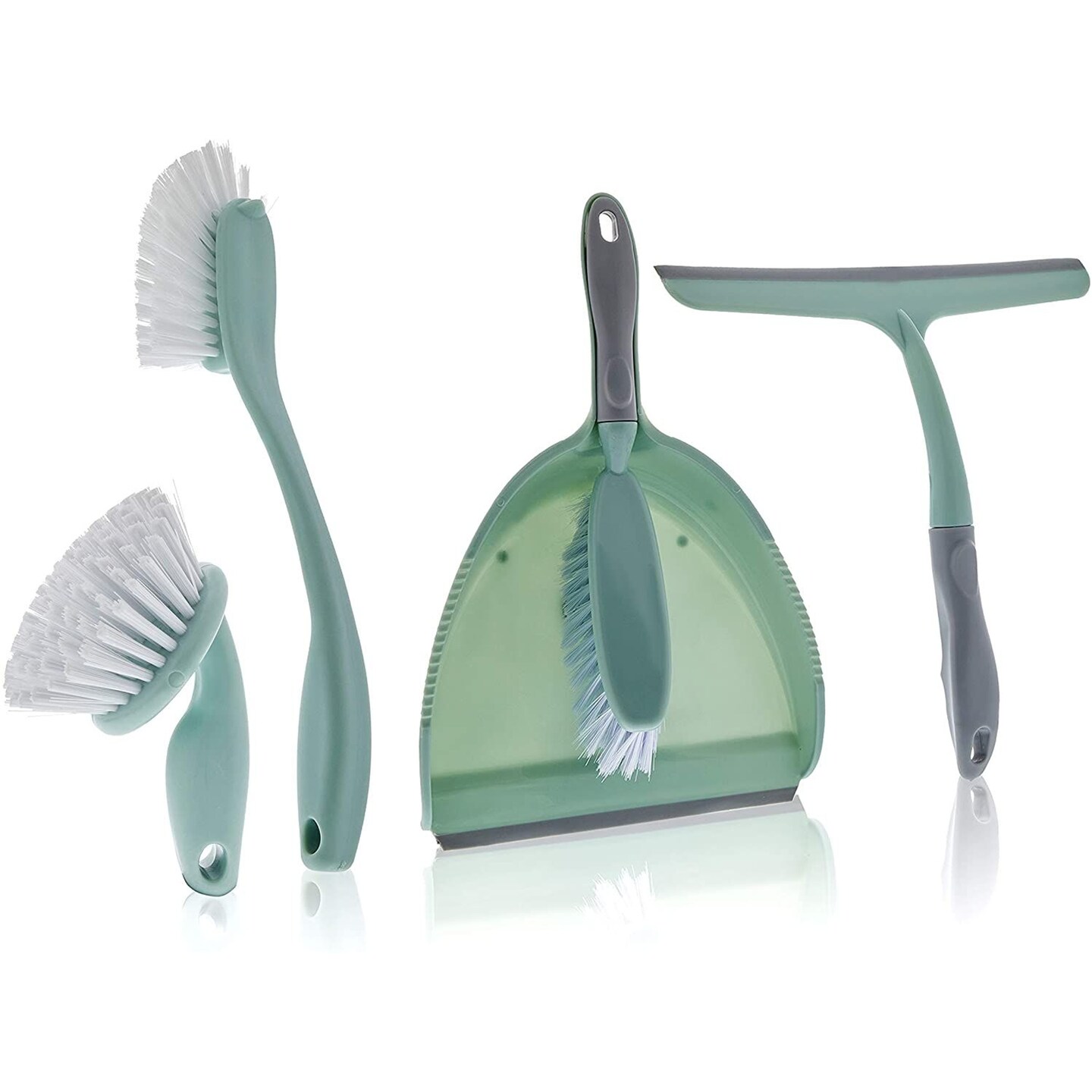 Mini Broom, Squeegee, and Dustpan Cleaning Set (Light Green, 5 Pieces)