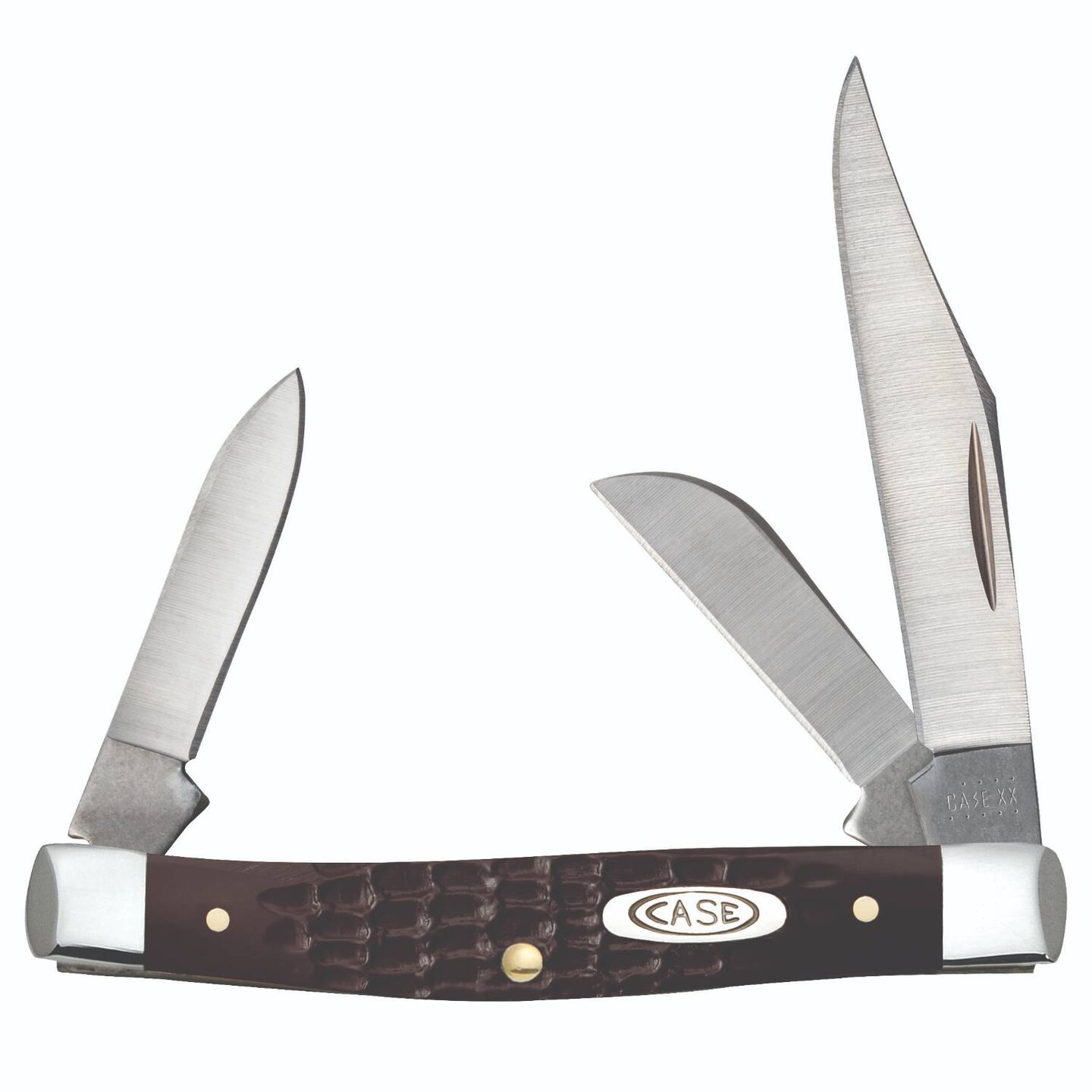 CASE XX WR Pocket Knife Brown Synthetic Jigged Medium Stockman Item #106 - (6344 SS) - Length Closed: 3 1/4 Inches