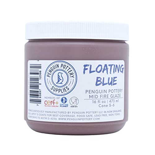Penguin Pottery - Specialty Series - Floating Blue - Mid Fire Glaze, High Fire Glaze, Cone 5-6 for Mid Fire Clay, High Fire Clay - Ceramic Glaze Pottery (1 Pint | 16 oz | 473 ml)