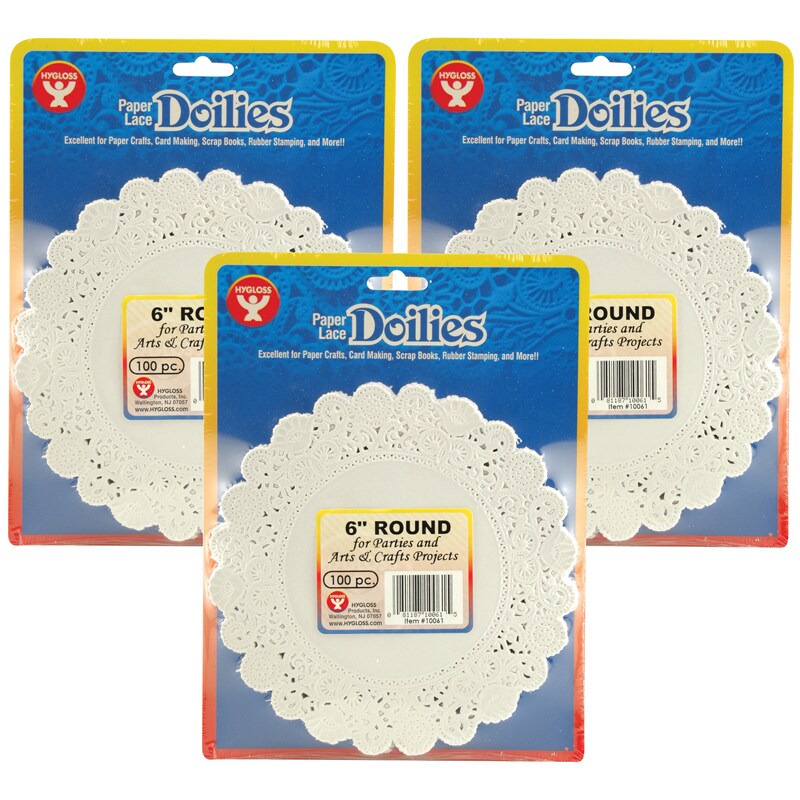 Round Paper Lace Doilies, White, 6&#x22;, 100 Per Pack, 3 Packs