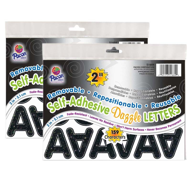 Self-Adhesive Letters, Black Dazzle, Puffy Font, 2&#x22;, 159 Per Pack, 2 Packs