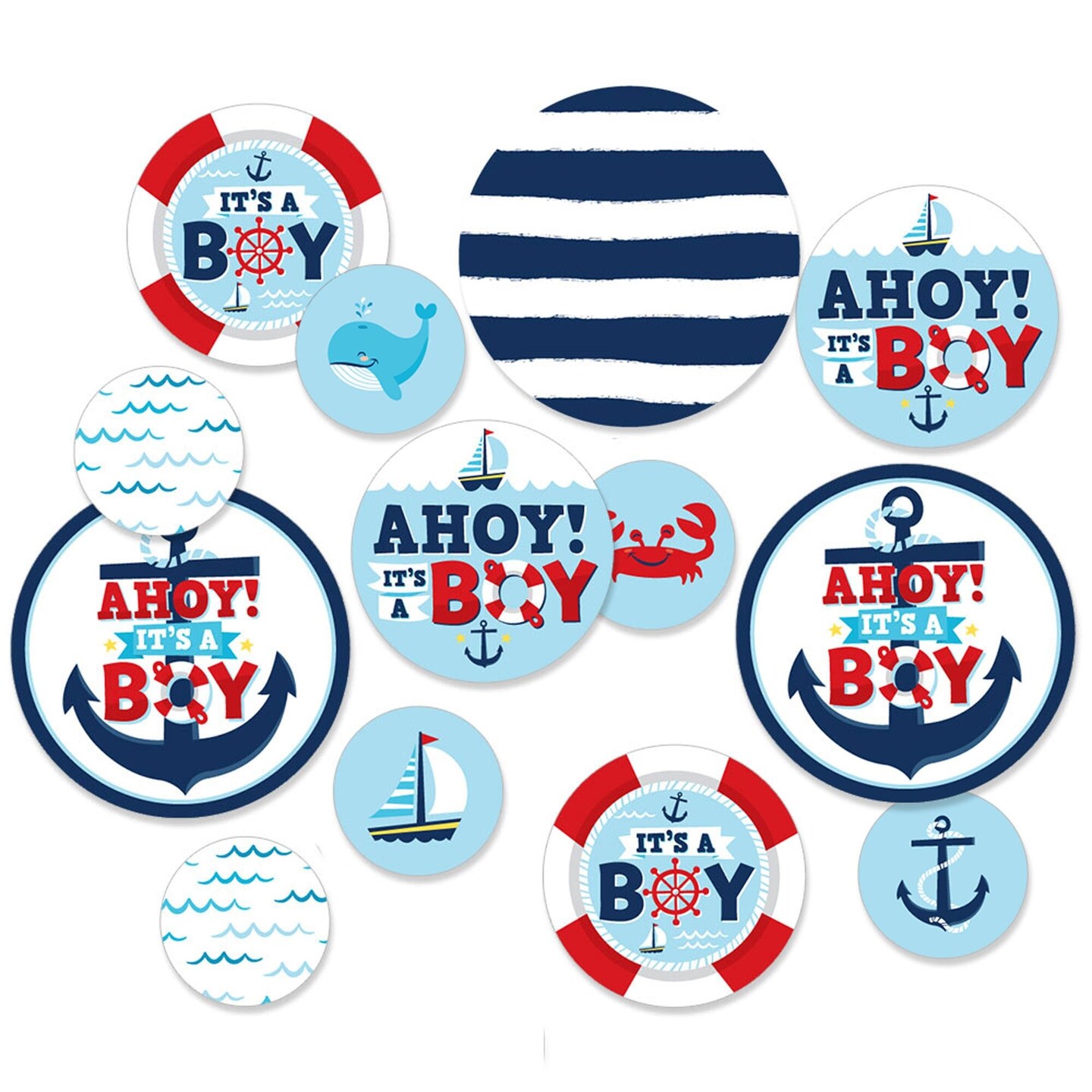 Big Dot of Happiness Ahoy It&#x27;s a Boy - Nautical Baby Shower Giant Circle Confetti - Party Decorations - Large Confetti 27 Count