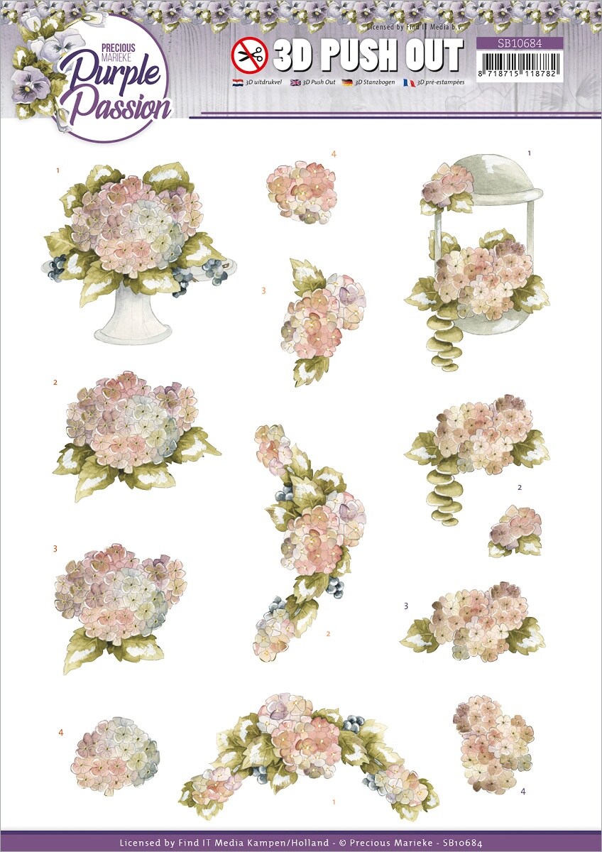 Find It Trading Precious Marieke Punchout Sheet-Pale Hydrangea, Purple Passion