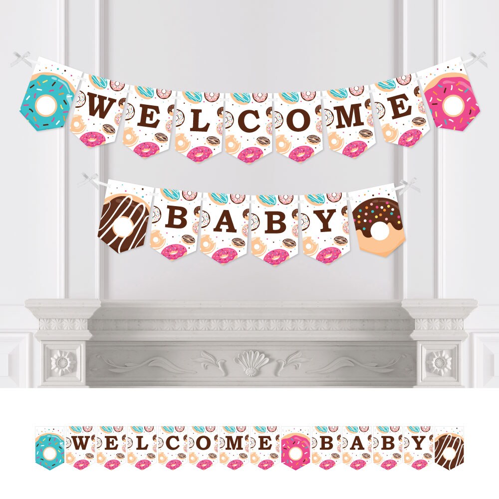 Big Dot of Happiness Donut Worry, Let's Party - Doughnut Party Bunting Banner - Party Decorations - Welcome Baby