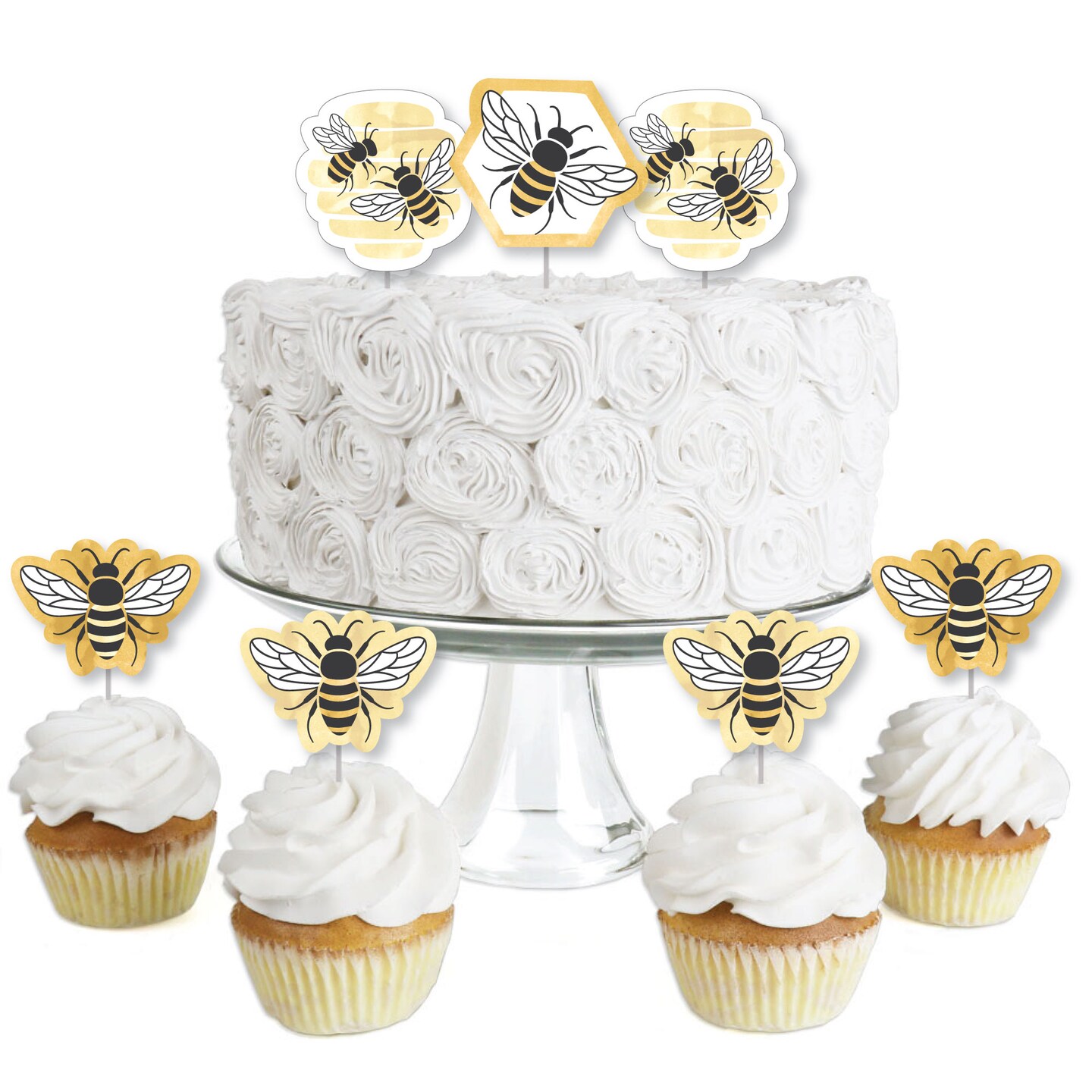 Big Dot of Happiness Little Bumblebee - Dessert Cupcake Toppers - Bee Baby Shower or Birthday Party Clear Treat Picks - Set of 24