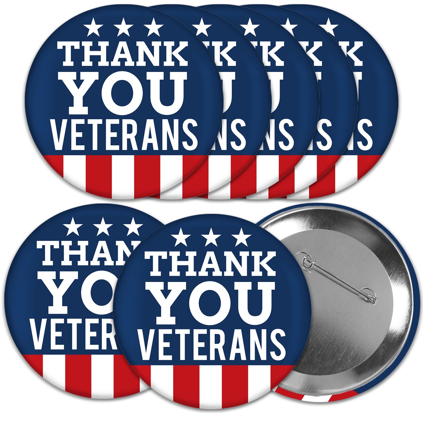 Big Dot of Happiness Thank You Veterans - 3 inch Support Our Troops Badge - Pinback Buttons - Set of 8