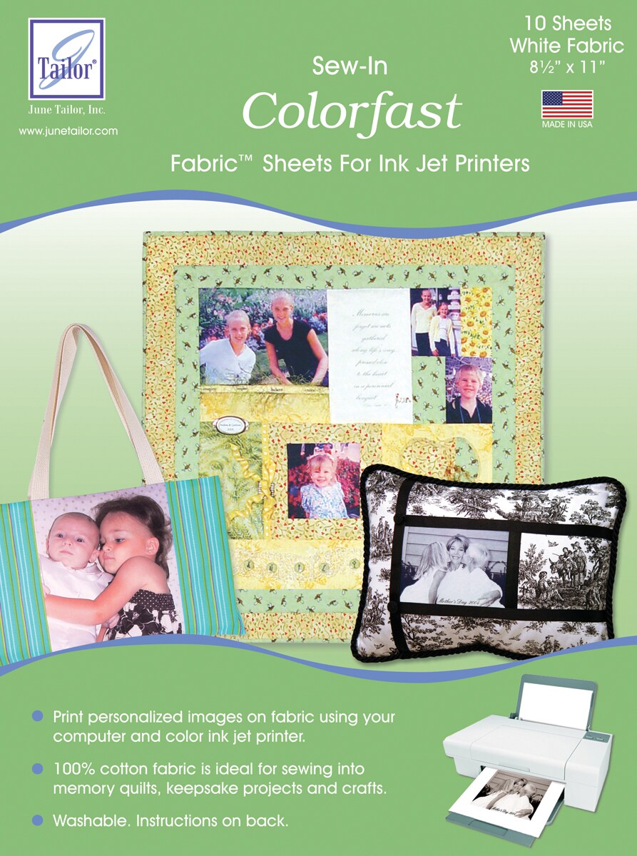 June Tailor Colorfast Sew-In Ink Jet Fabric Sheets 10/Pkg-White, 8.5"X11"