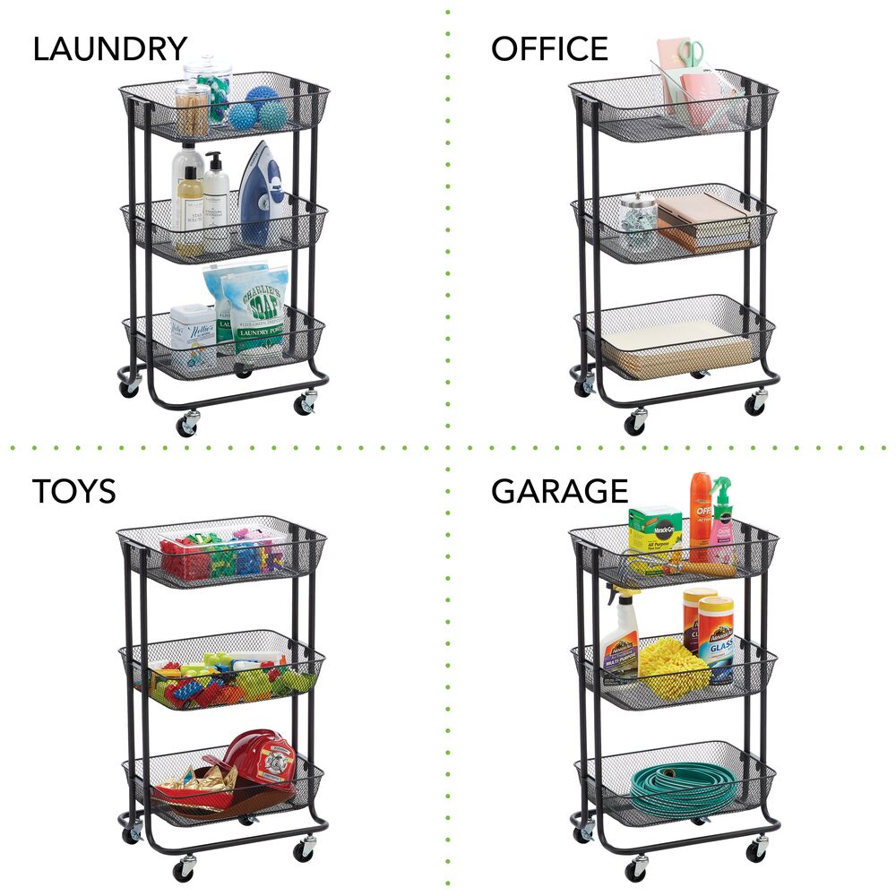 mDesign Metal 3Tier Rolling Household Storage Cart Carts & Bar Carts