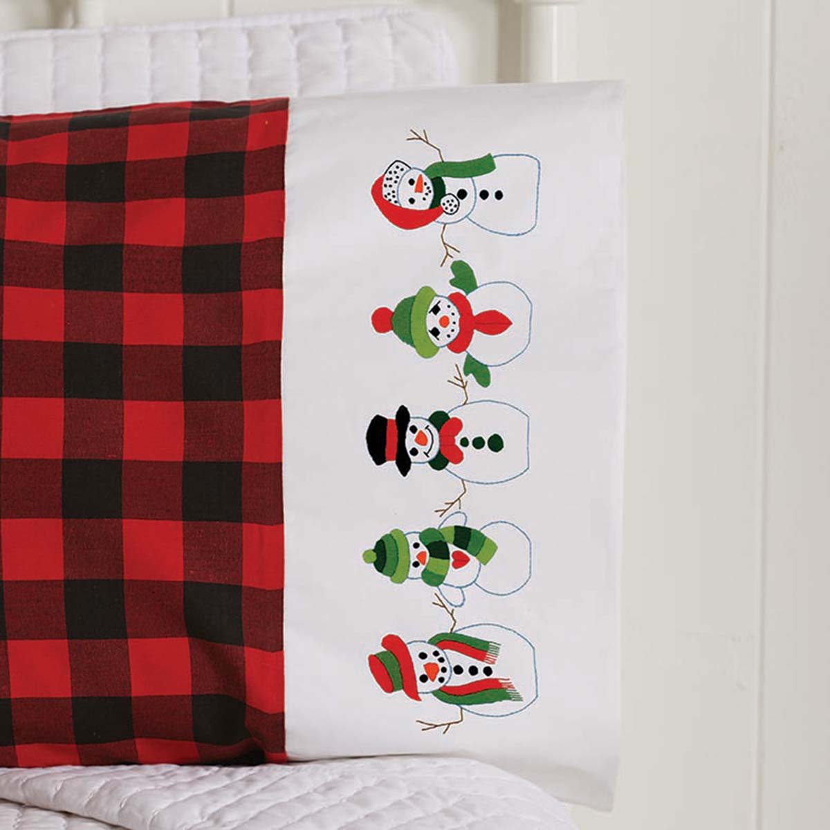 Herrschners Best Dressed Snowman Pillowcase Pair Stamped Embroidery ...