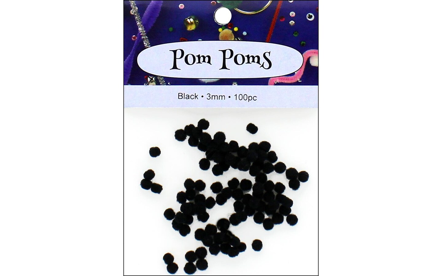 PA Ess Pom Pom 3mm Pkg 100pc Black