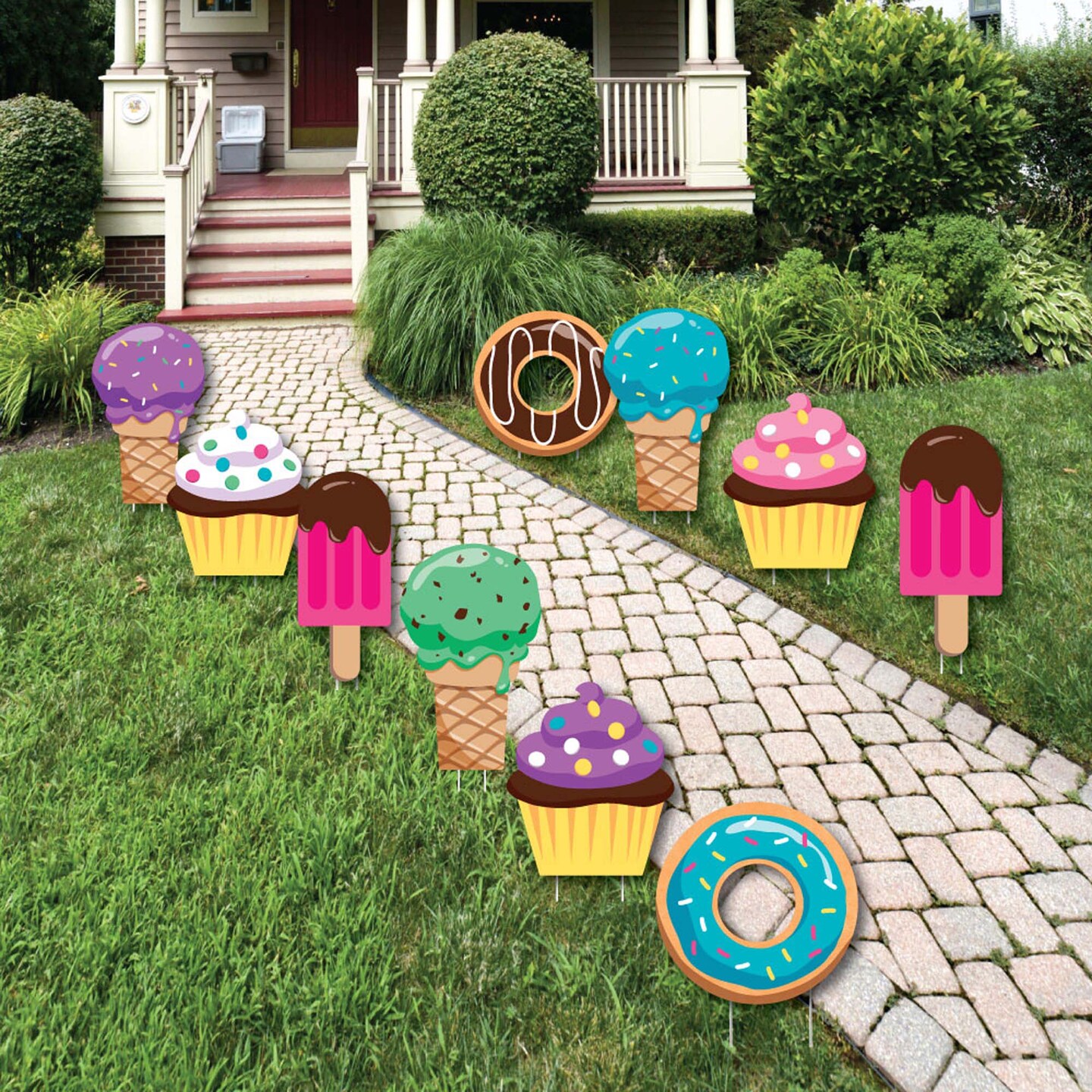 Big Dot of Happiness Sweet Shoppe - Donut, Ice Cream &#x26; Cupcake Lawn Decor - Outdoor Candy &#x26; Bakery Birthday Party or Baby Shower Yard Decor - 10 Piece