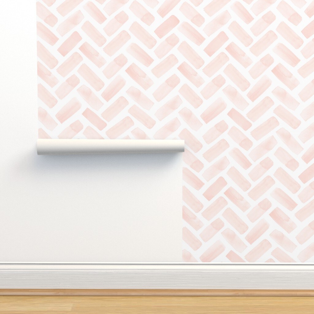 Blush Pink Chevron Baby Girl Nursery Hand Painted Jumbo Scale Feminine Custom Pre-pasted Wallpaper by Spoonflower Pre-Pasted Wallpaper 2FT Wide