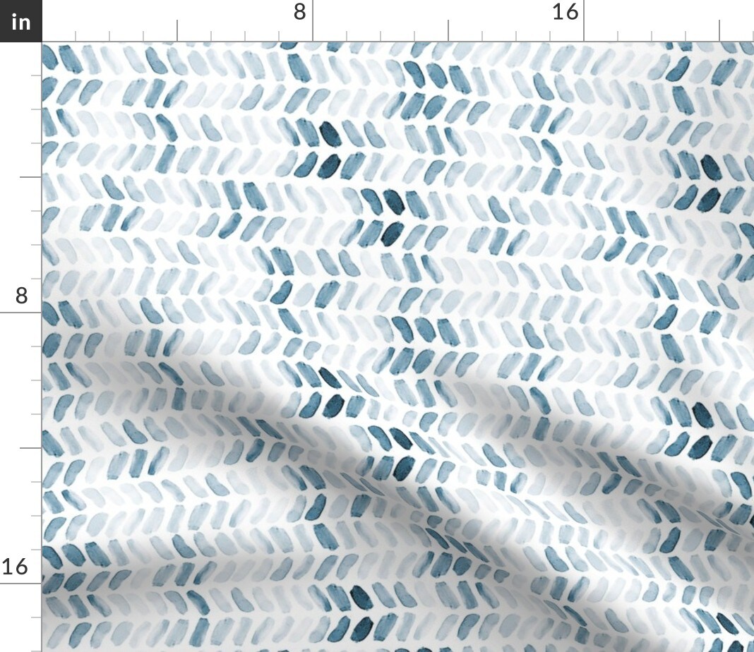 Chevron Watercolor Herringbone Navy Blue Spring Summer Custom Printed Fabric by Spoonflower Various Fabrics by the Yard or Fat Quarter
