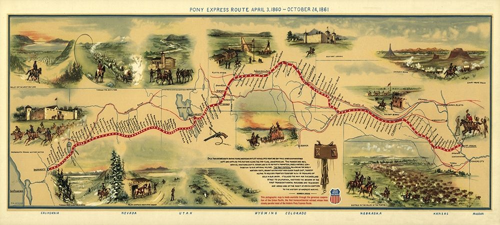 Pony Express Route April 3, 1860 Poster Print by Jackson Jackson # USPE0001