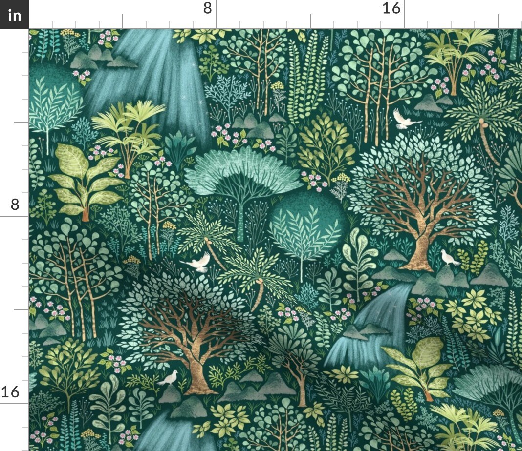 Forest Paradise Woodland Nature Wildlife Lush Botanical Green Flora Gender Neutral Baby Custom Printed Fabric by Spoonflower Various Fabrics by the Yard or Fat Quarter