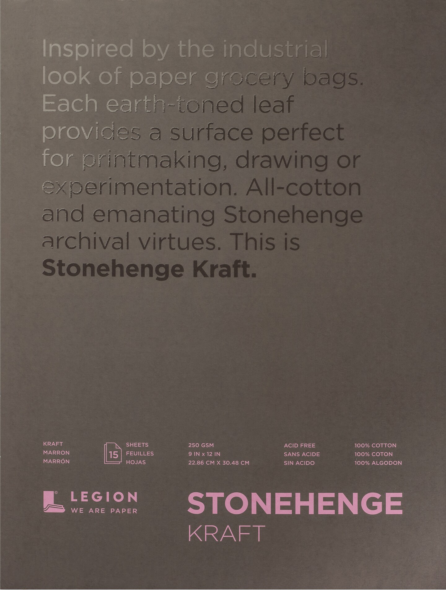 Stonehenge 100% Cotton Paper Pad 9&#x22;X12&#x22; 15 Sheets/Pkg-Kraft 250gsm