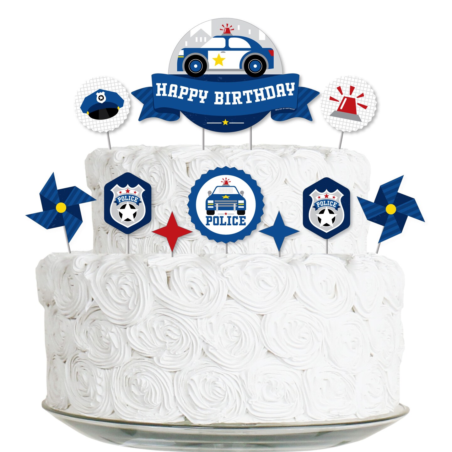 Big Dot of Happiness Calling All Units - Police - Cop Birthday Party Cake Decorating Kit - Happy Birthday Cake Topper Set - 11 Pieces