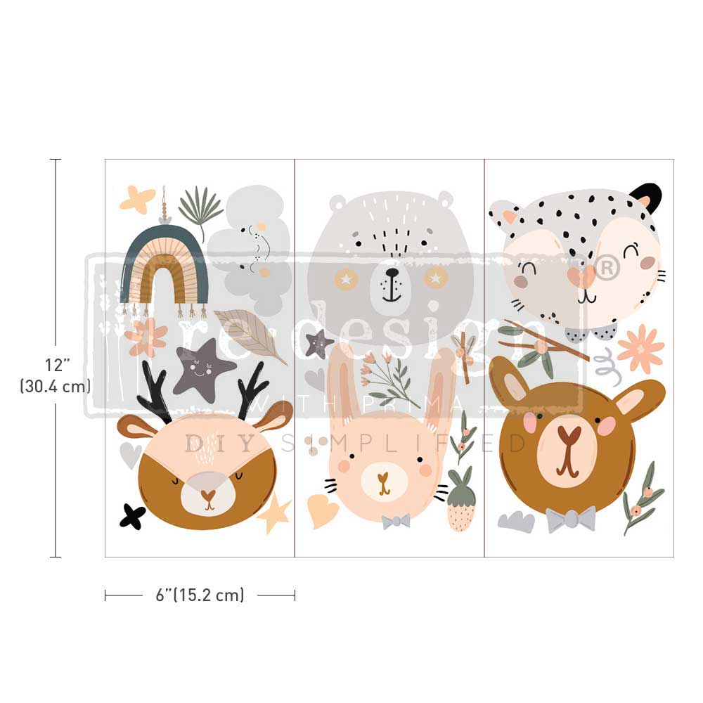 Boho Critter - Small Transfers 6&#x22;x12&#x22; 3 sheets Rub on Transfers for Furniture Vintage Rub on Transfers Stickers for Crafts Classic Spring Summer Autumn Decoration Transfers