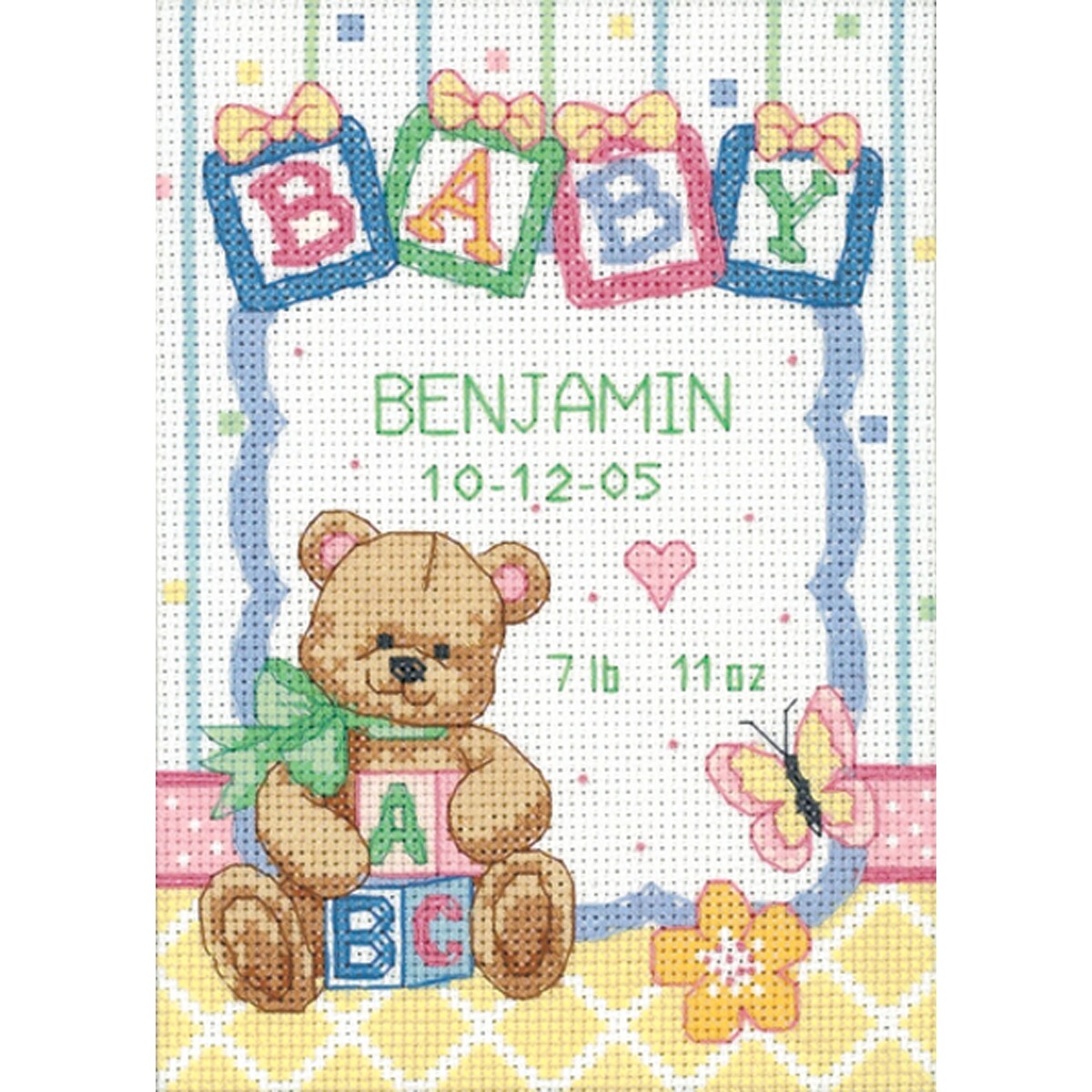 Dimensions Baby Hugs Counted Cross Stitch Kit 5&#x22;X7&#x22;-Baby Blocks Birth Record
