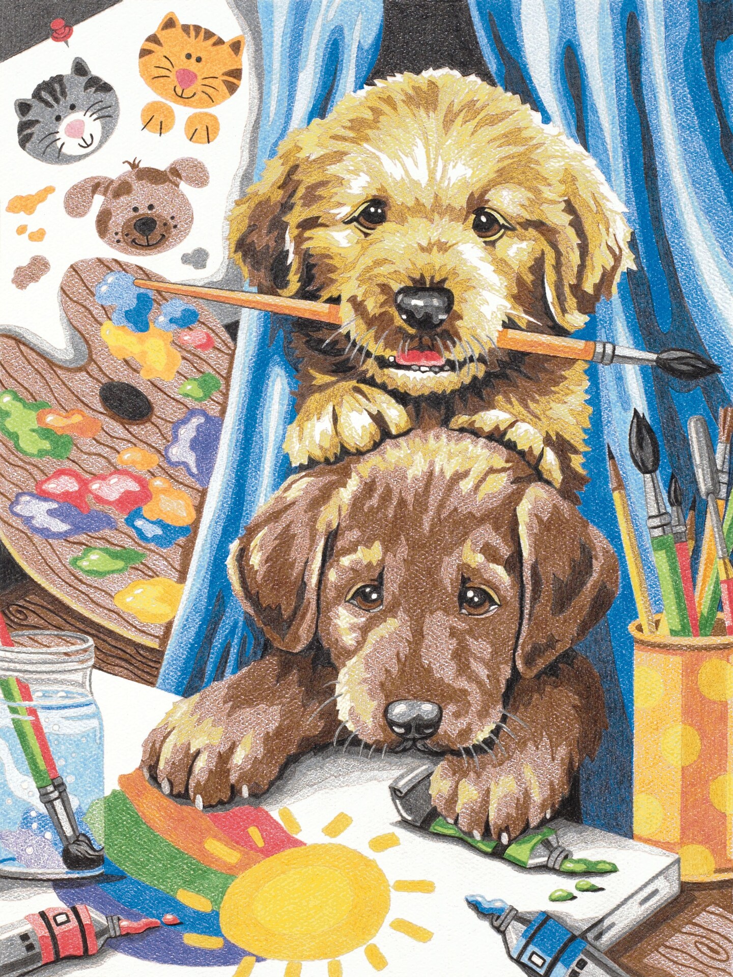 Pencil Works Color By Number Kit 9&#x22;X12&#x22;-Puppies