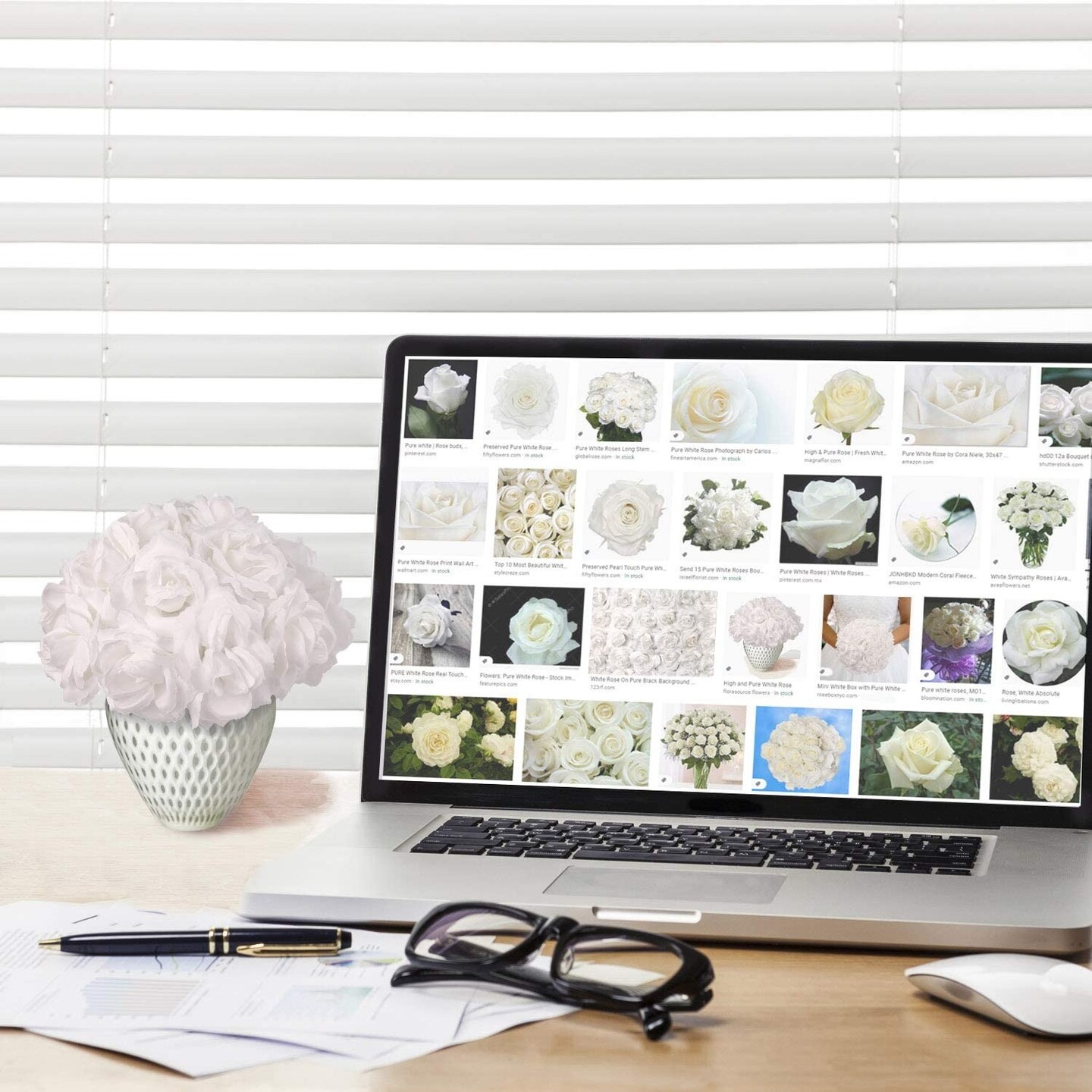 Box of 50: White Rose Picks, Silk Blooms, Floral Picks (8&#x22;L X 3&#x22;W), Floral Home by Artificial Flowers