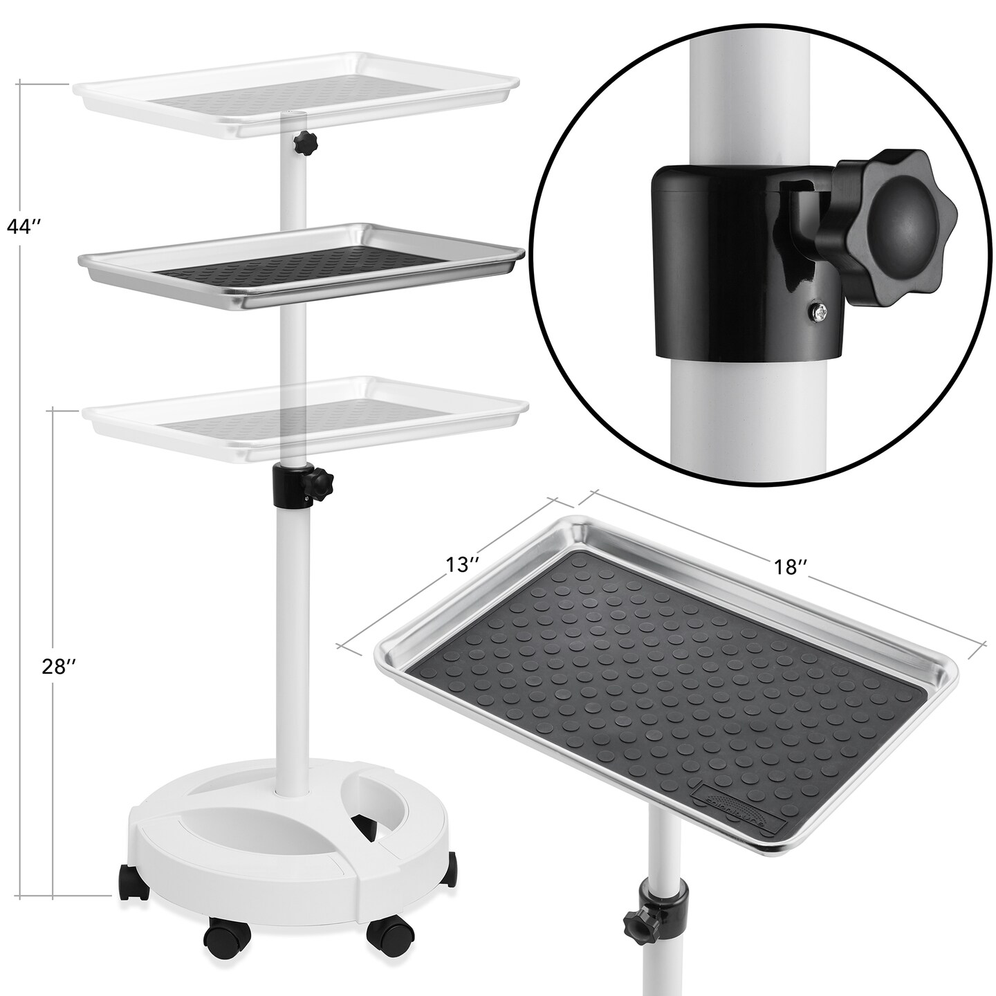 Saloniture Rolling Salon Aluminum Instrument Tray - Portable Hair Stylist Trolley with Mat