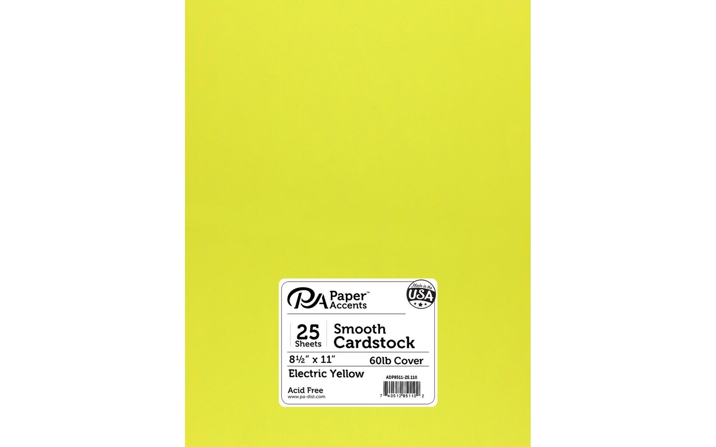 PA Paper Accents Smooth Cardstock 8.5 x 11 Electric Yellow, 65lb colored cardstock  paper for card making, scrapbooking, printing, quilling and crafts, 25  piece pack