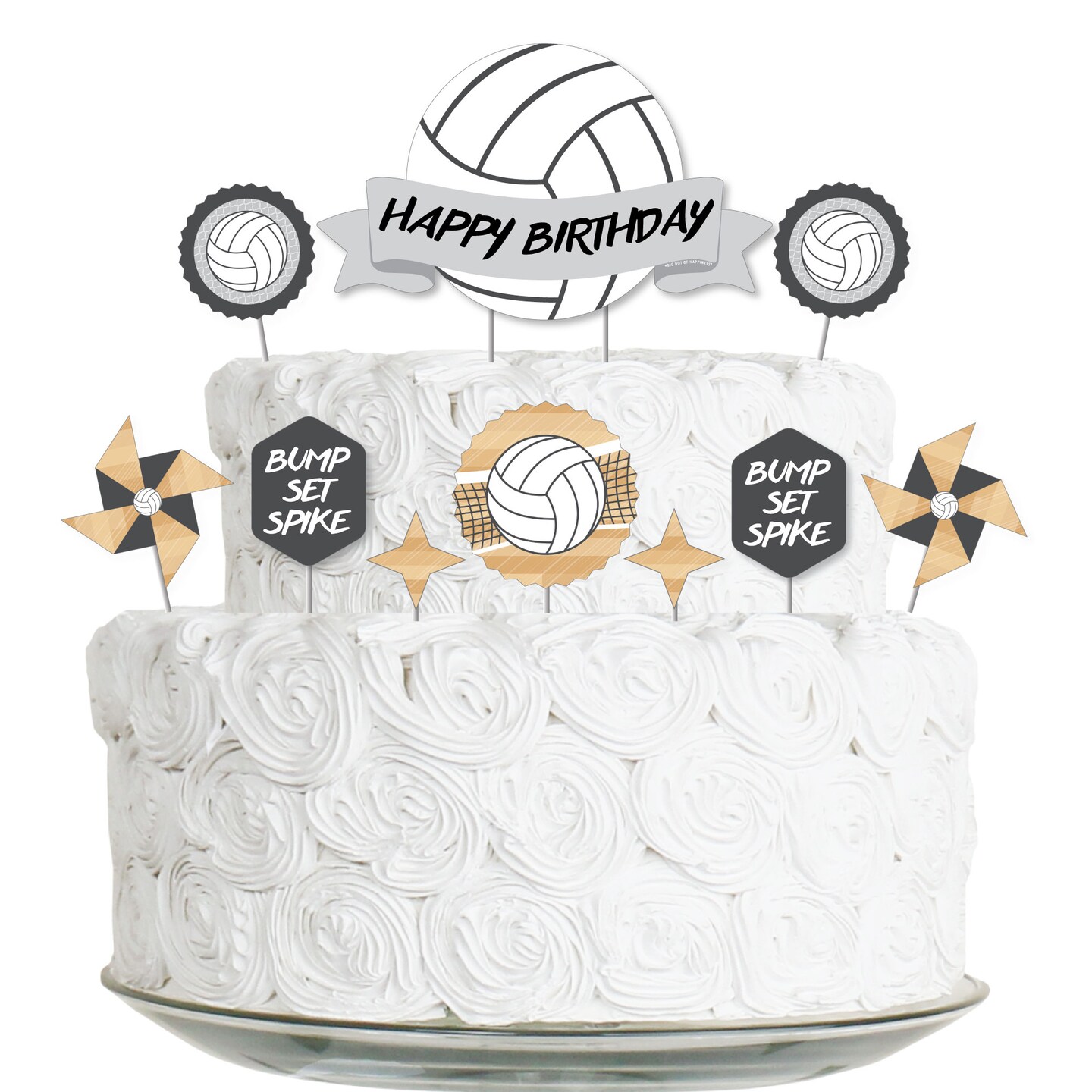 Big Dot of Happiness Bump, Set, Spike - Volleyball - Birthday Party Cake Decorating Kit - Happy Birthday Cake Topper Set - 11 Pieces