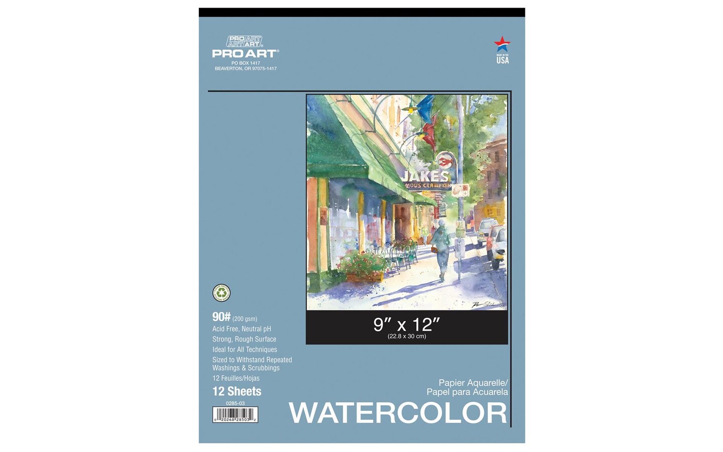 Pro Art Watercolor Pad 9x12 AF 90lb 12pc Taped