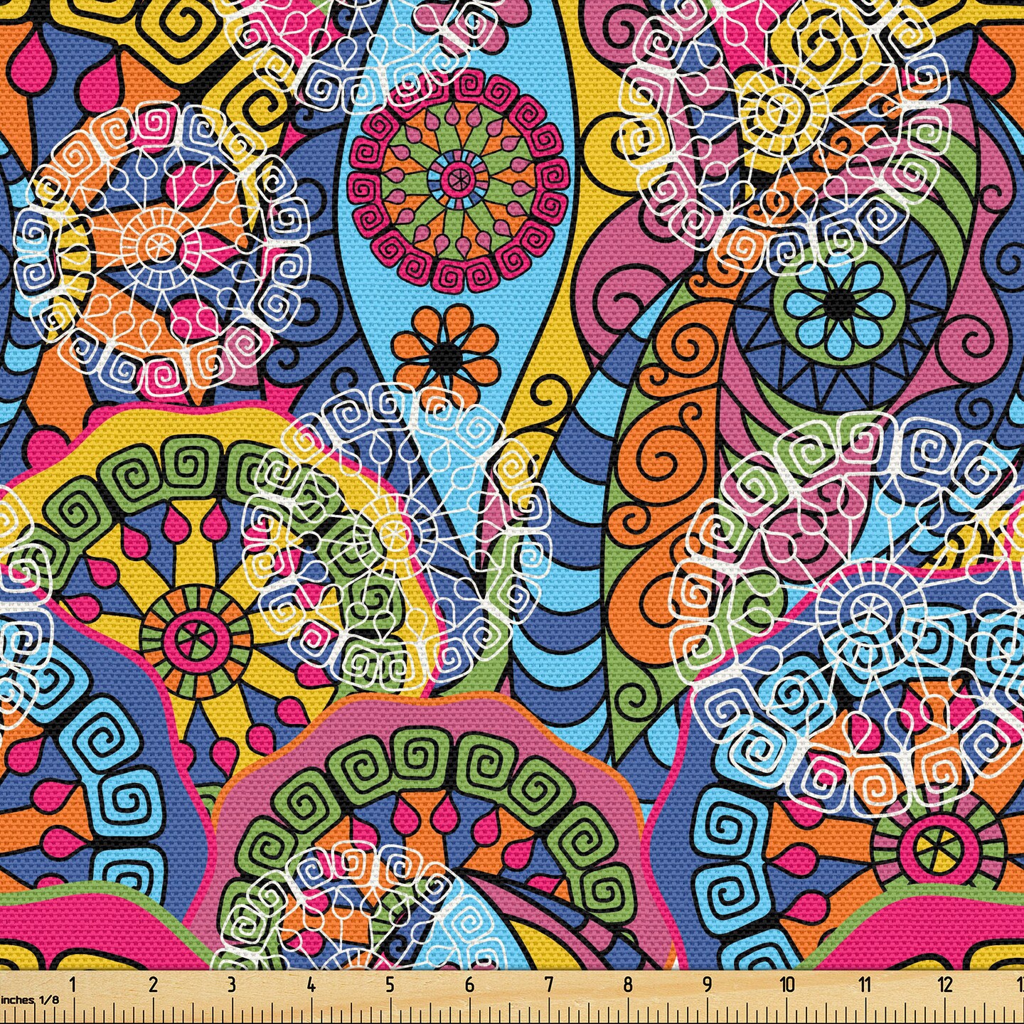 Ambesonne Mandala Fabric by The Yard, Colorful Abstract Sixties Style Inspired Decor Pattern Flower Design, Decorative Fabric for Furniture Upholstery and Home Accents DIY Project, 1 Yard, Pale Blue