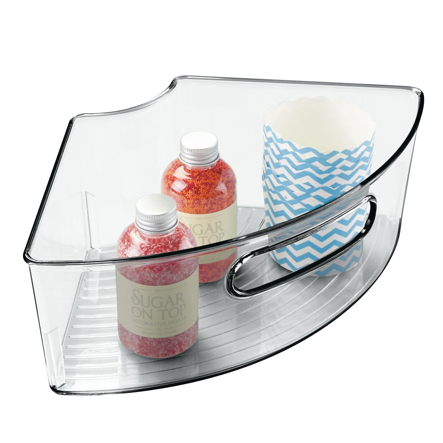 mDesign Plastic Lazy Susan Storage Bin with Front Handle, Smoke