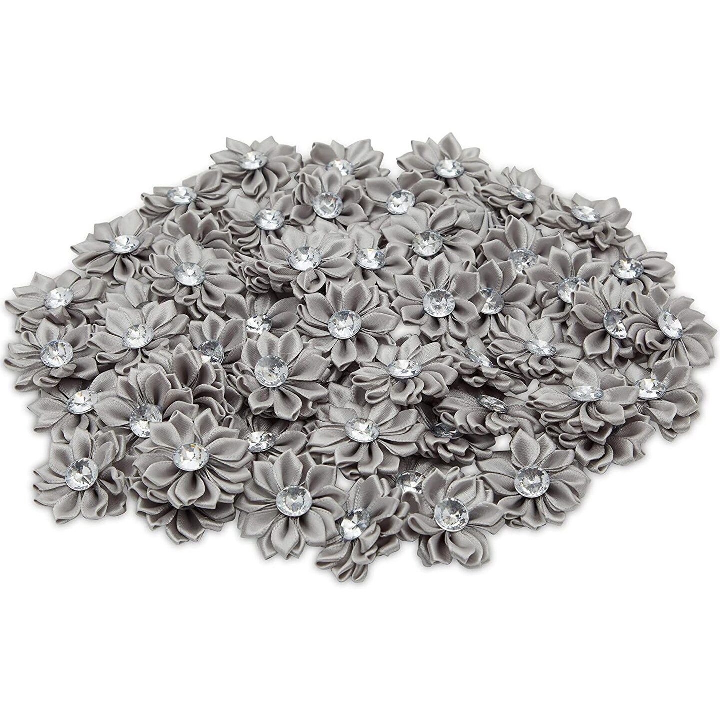 Juvale Fabric Flowers for Crafts, Grey Satin Embellishments with  Rhinestones (1.5 in, 60 Pack)