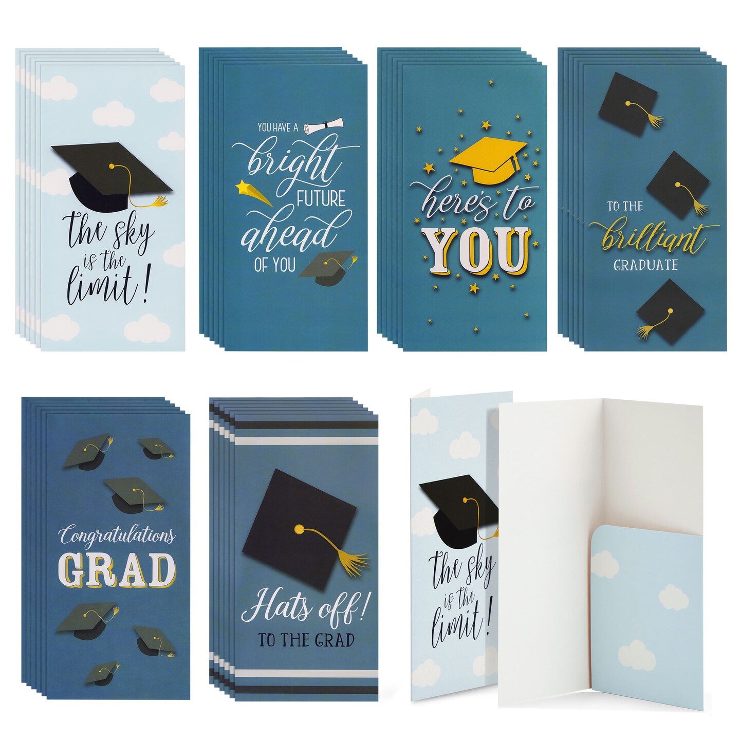 36 Pack Blank Graduation Thank You Cards with Envelopes, 6 Various Designs (4 x 7 In)