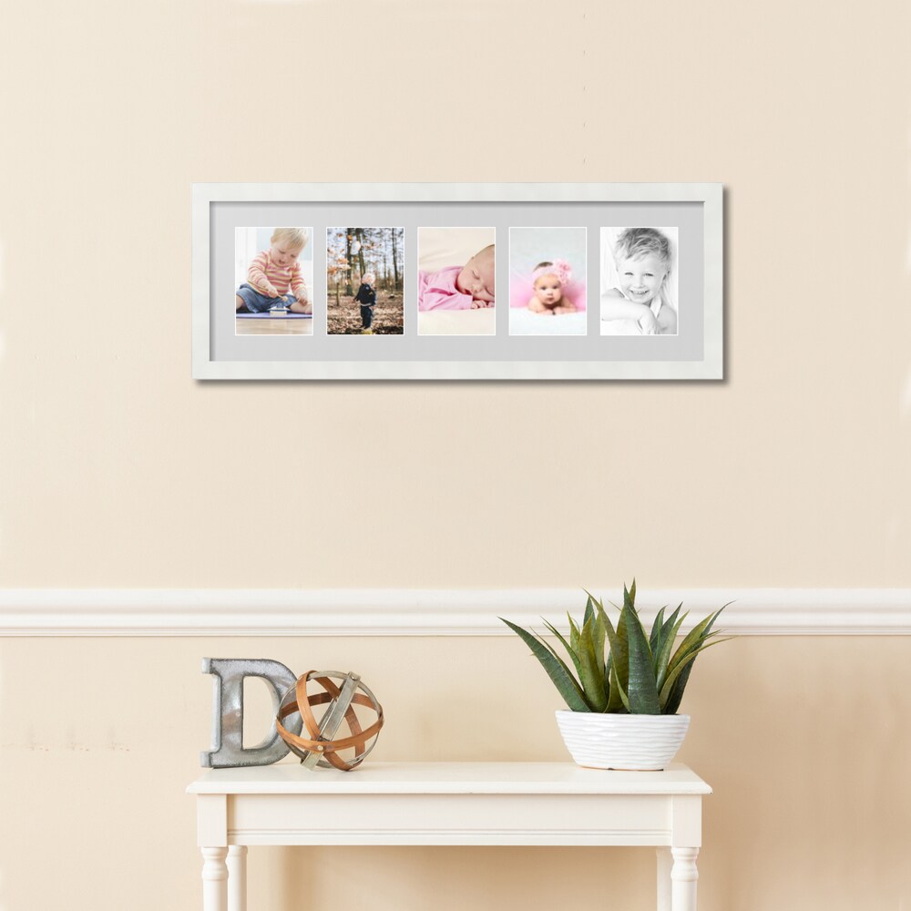 ArtToFrames Collage Photo Picture Frame with 5 - 5x7 inch Openings, Framed in White with Over 62 Mat Color Options and Plexi Glass (CSM-3966-152)