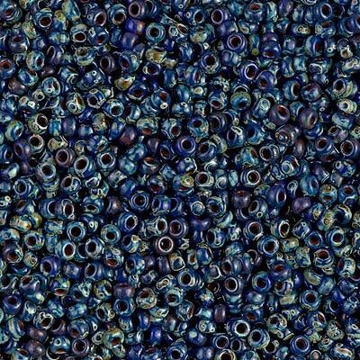 Miyuki 11 Round Seed Bead, 11-4518, Opaque Cobalt Picasso, 13 grams