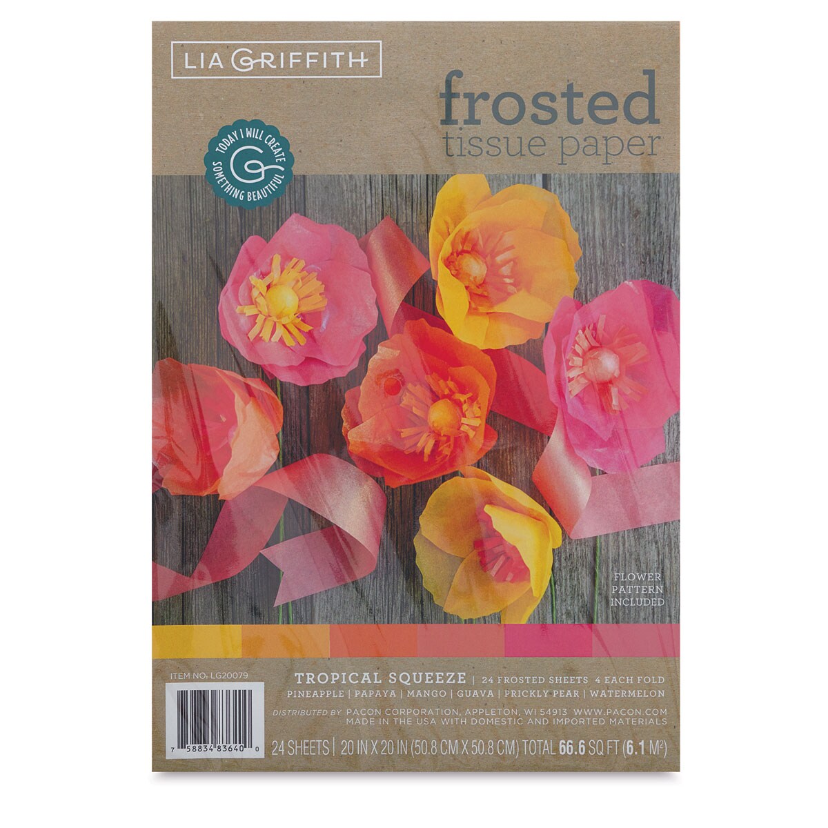 Lia Griffith Tissue Paper - Tropical Squeeze Frosted Tissue Paper, Pkg of 24 Sheets, 20" x 20"