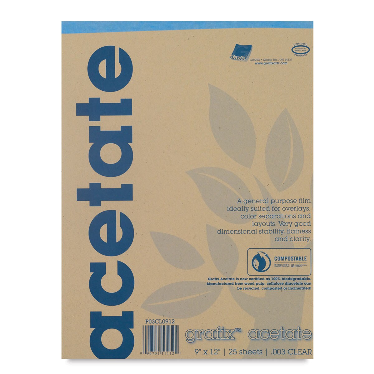 Grafix Clear Acetate 9" x 12" x .003", Pad, 25 Sheets Michaels