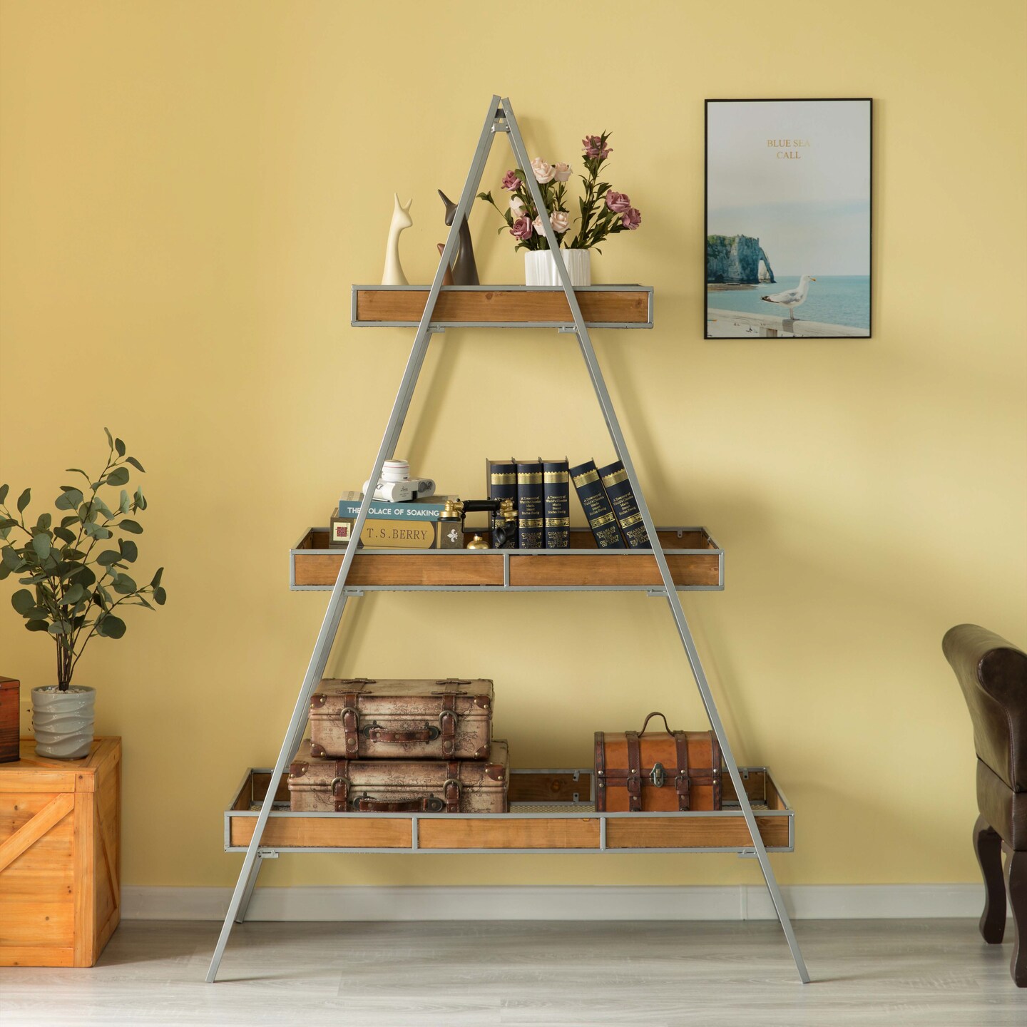 Large Ladder Triangular 3 Tier Metal Display Shelving Server Rack