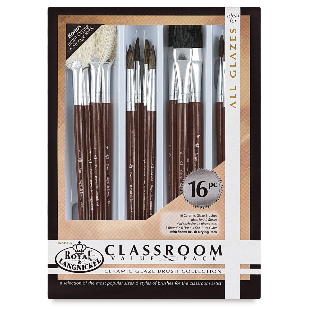 Royal Langnickel Ceramic Glaze Brushes Classroom Value Pack - Set of 16