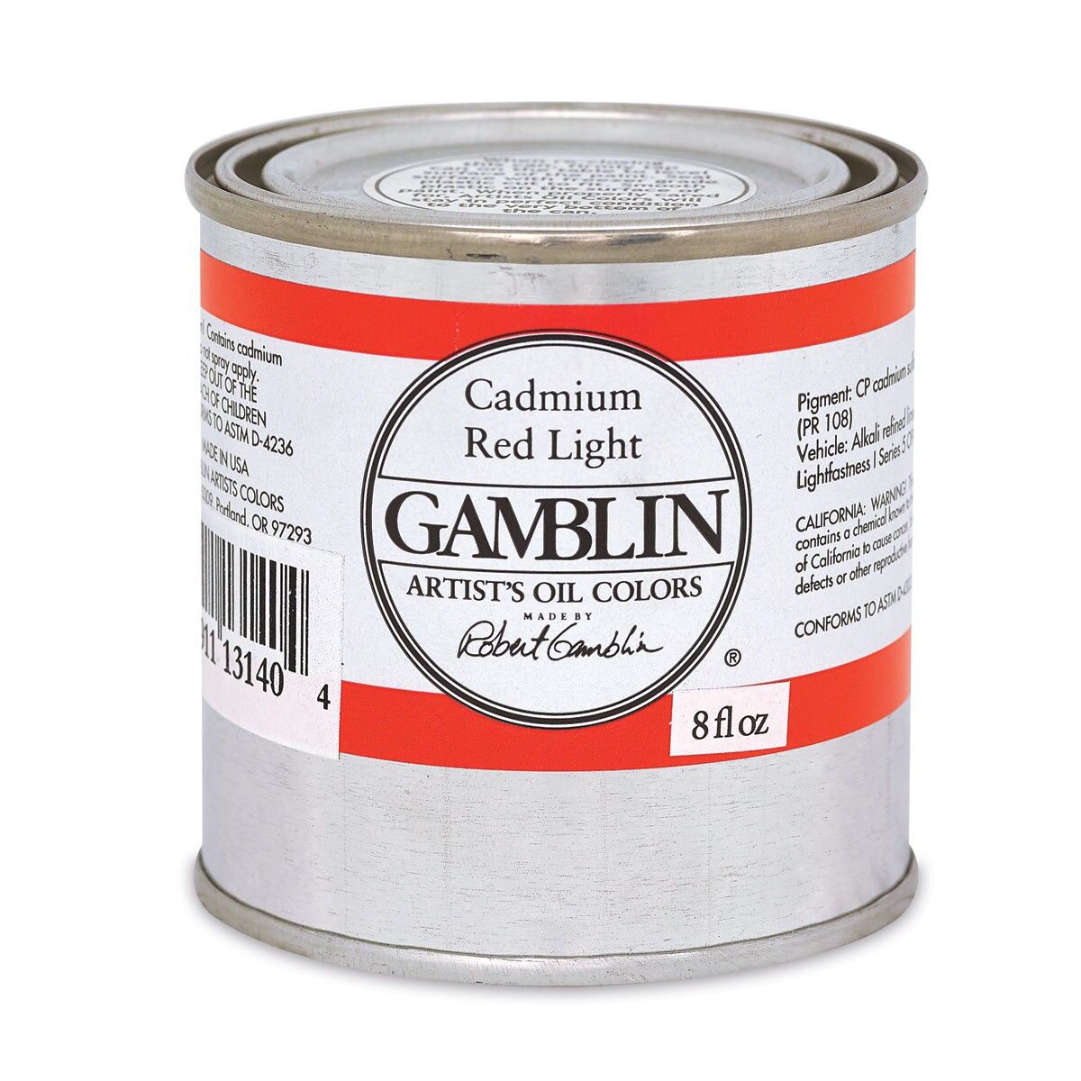 Gamblin Artist&#x27;s Oil Color - Cadmium Red Light, 8 oz Can