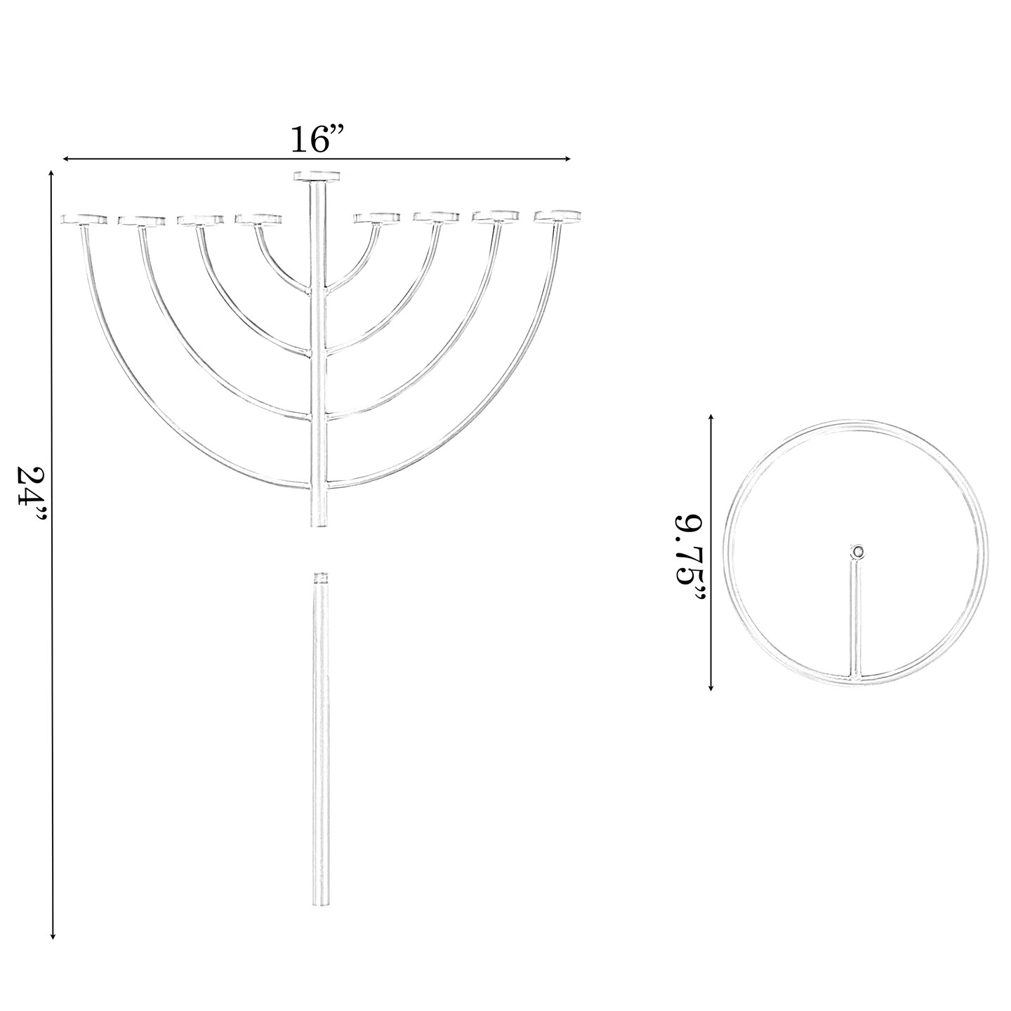 Modern Silver 9 Branch Lighting Thin Pipe Hanukkah Menorah, Metal-Aluminum