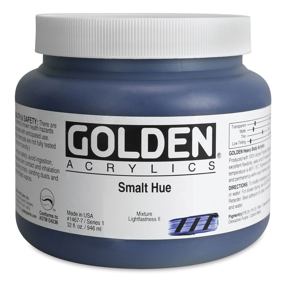 Golden Heavy Body Artist Acrylics - Smalt Historic Hue, 32 oz Jar