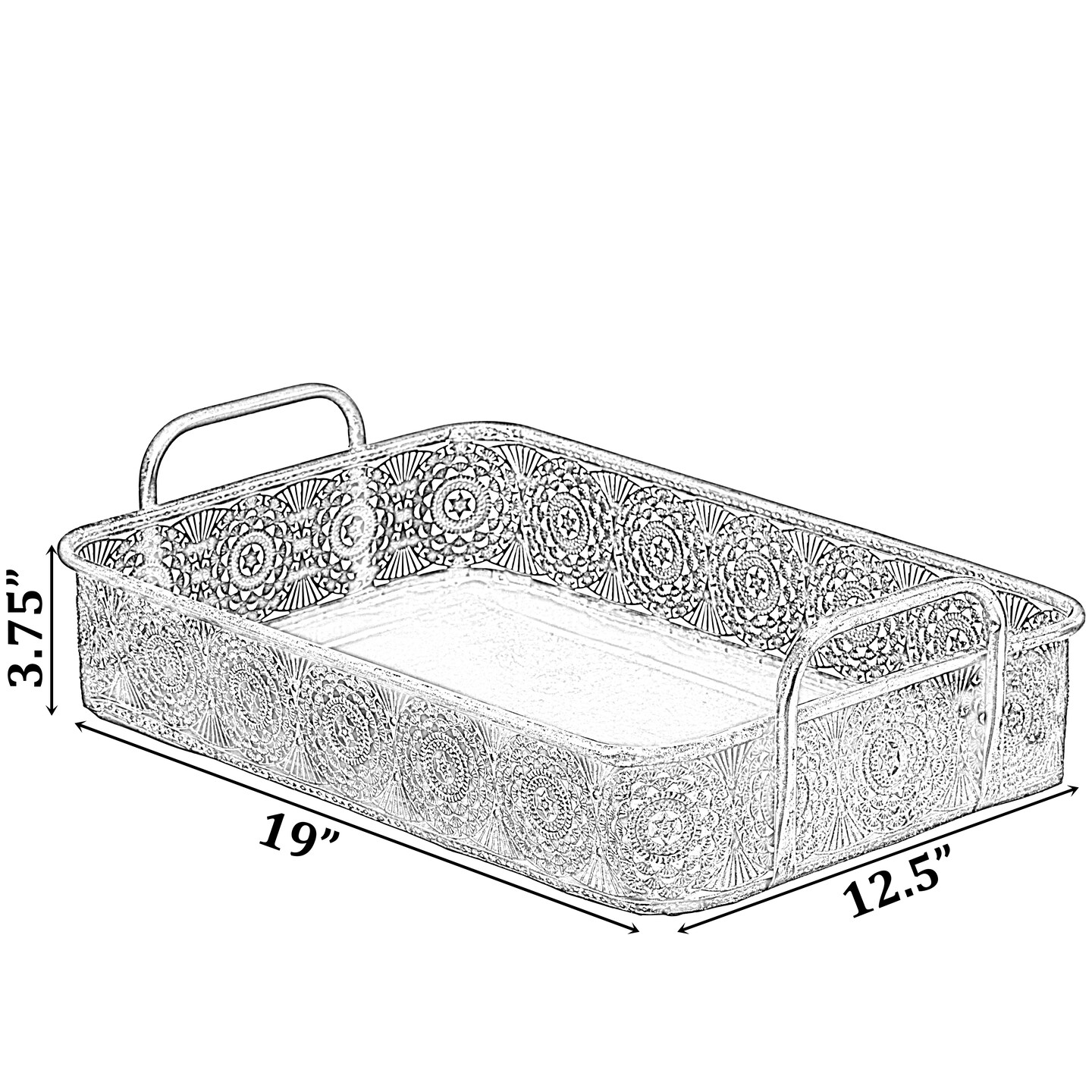 Metal Gold Rectangular Serving Tray with Oval Design and Handles