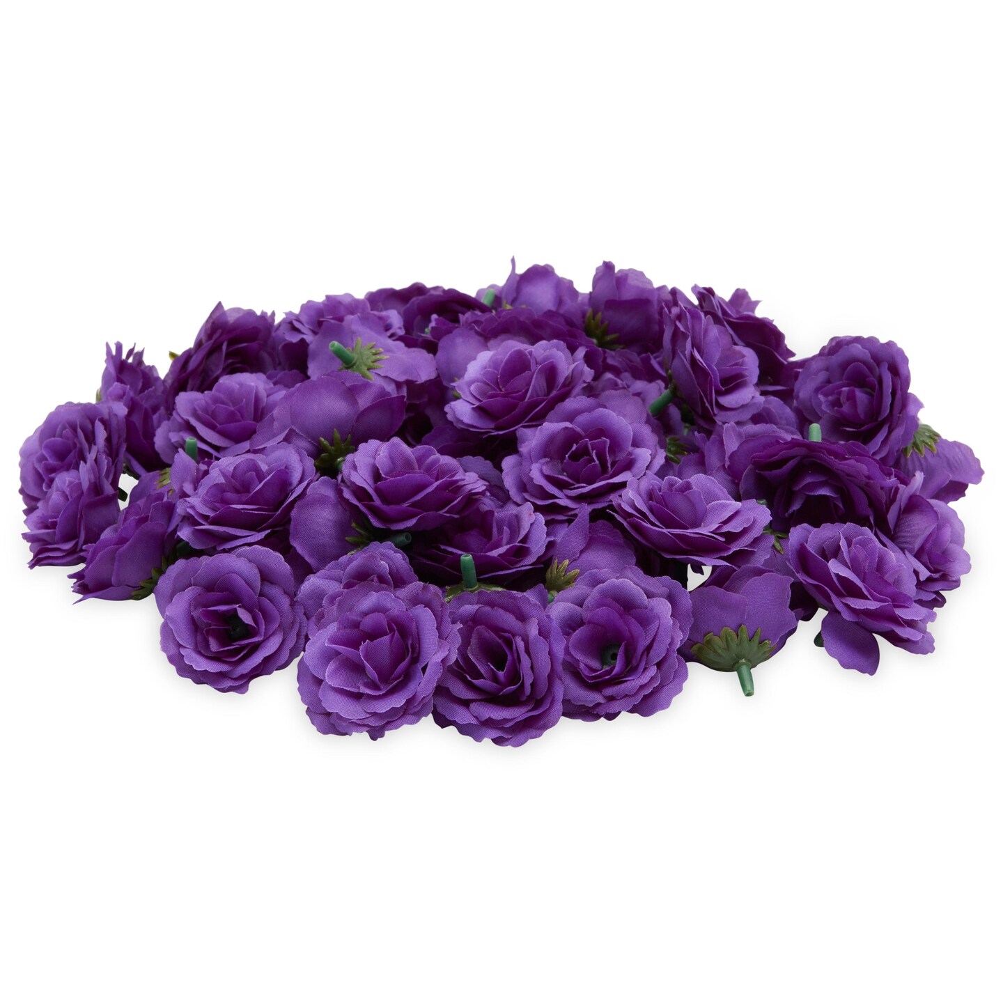 75 Pack Mini Artificial Purple Roses for Valentine&#x27;s Decorations, DIY Crafts, 2-Inch Stemless Flower Heads for Wall Decor, Weddings, Bouquets